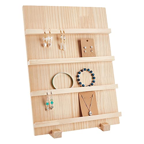 PH PandaHall 4-Tier Wooden Earring Display Stand, Retail Jewelry Display Riser Removable Showcase with Slots Rustic Earring Display Card Holder for Selling Craft Showing Exhibition Jewelry Storage