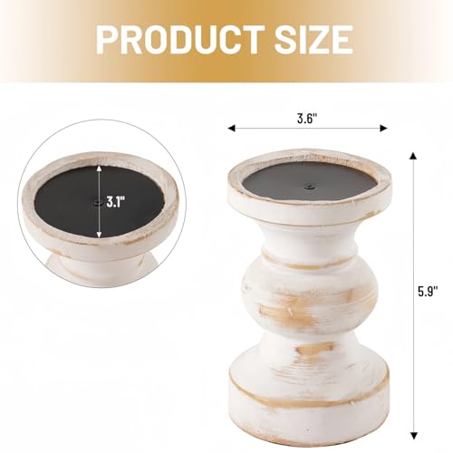 CedarLux Rustic Pillar Candle Holder, 6 Inch White Wooden Candlestick Holders, Farmhouse Candle Stands for Pillar Candle,Decorative Wood Candlestick Holders for Living Room, Table Centerpiece - size: 6"H
