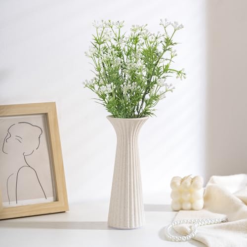 7.68” Vintage White Ribbed Ceramic Vase, Small Rustic Farmhouse Vase for Pampas Grass, Centerpiece, Coffee Table, Kitchen, Office & Home Decor - color: Rustic White