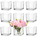 CONNOO 9 Pack Square Glass Vase 4" x 4" x 4", Clear Bulk Flower Vases for Centerpieces, Square Glass Cube Vase Floating Candle Holders for Wedding Party Home Decor - size: 9 Pack 4 Inch