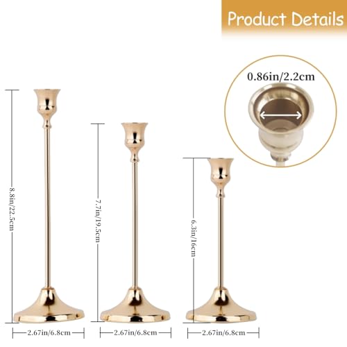 French Gold Candlestick Holders Set of 3, Metal Taper Candle Holders, Classic Decorative Candle Stick for Christmas, Wedding, Party, Dinner Tables,Home Décor - color: French Gold, size: 3PC