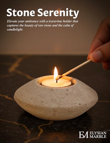 Tealight Candle Holders Set of 2 – Handcrafted Natural Marble Tea Light & Votive Holders, Decorative Stone Candle Holder Pair for Home Décor, Dining Table, Coffee Table & Wedding Decor - color: Travertine, size: 4" Inches