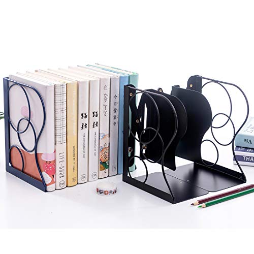 JIARI Adjustable Bookends Metal Book Ends Holder Shelf Heavy Duty Nonskid Bookend for Heavy Book (Round Black)