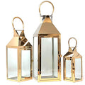 Allgala 3-PC Lantern Set 24 Inch Jumbo Deluxe Modern Indoor/Outdoor Candle Lantern Set Rose Gold Stainless Steel Frame Tempered Glass Pyramid Top for Garden Poolside Fireplace Wedding - color: Pyramid Top Rose Gold