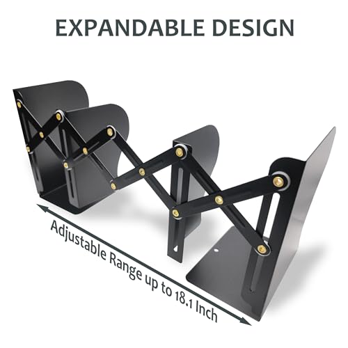 Metal Bookends, Book Ends for Heavy Books, Adjustable Book Holder for Shelves, Book Stopper for Home/School/Office, Extends up to 19 inches, Black - color: Black-new