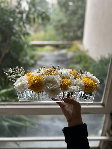 2 Pack Leak-Proof Wave Design Acrylic Long Vases for Centerpieces - 24" Clear Flower Rectangle Vase as Floral Centerpieces for Tables, Long Flower Vase with 12 Holes as Flower Arrangement Holder