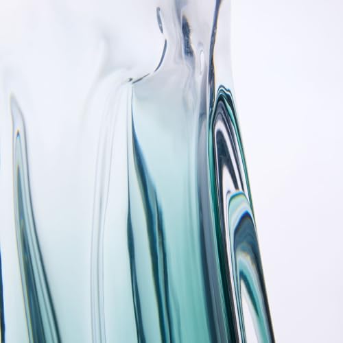 Luxury Lane Hand Blown Laine Sommerso Art Glass Vase for Home Decor 10 inch Tall Centerpiece Table Decoration - color: Forest Green Ombre, size: 10" tall