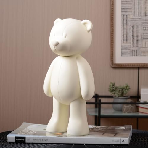 Bear Sculpture Statue Animal Figurine Gift Home Decor Modern Art for Living Room Bedroom Polyresin White 12 Inch