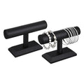 MOOCA 2 Pcs Black Deluxe PU Faux Leather Jewelry Holder Organizer, Wooden Bracelet Holder Stand, T-Bar Display Stand, Jewelry Organizer Stand for Bracelets, Bangles, and Watches - color: Black Faux Leather, 2 pieces