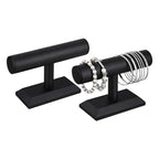 MOOCA 2 Pcs Black Deluxe PU Faux Leather Jewelry Holder Organizer, Wooden Bracelet Holder Stand, T-Bar Display Stand, Jewelry Organizer Stand for Bracelets, Bangles, and Watches - color: Black Faux Leather, 2 pieces
