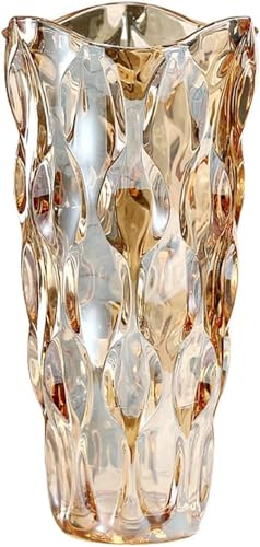 CEMABT Amber Glass Vase for Centerpieces, 9.4-inch Height, 5.1-inch Opening Width, 3.4 lbs Weight, Unbreakable, Suitable for All Kinds of Flowers, Modern and Elegant - color: Amber