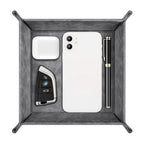 SITHON Valet Tray Desktop Storage Organizer – Premium PU Leather Catchall Bedside Vanity Tray Nightstand Caddy Holder for Remote Controller, Keys, Phone, Wallet, Coin, Jewelry (Gray) - color: Gray