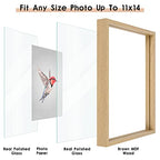 MUYE 11x14 Floating Frame Set of 2,Double Glass Rustic Frame,Display Any Size Photo up to 11x14,Wall Mount or Tabletop Standing,Natural - color: Natural, size: 11x14