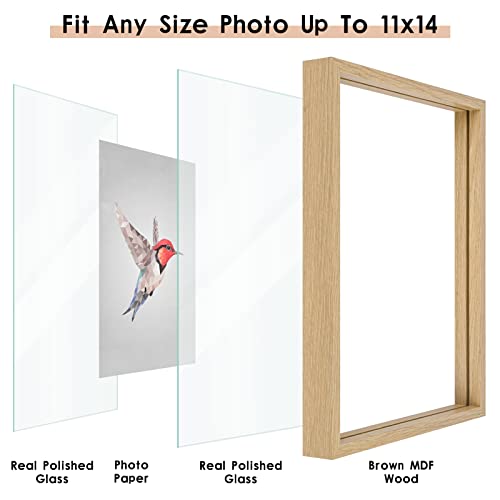 MUYE 11x14 Floating Frame Set of 2,Double Glass Rustic Frame,Display Any Size Photo up to 11x14,Wall Mount or Tabletop Standing,Natural - color: Natural, size: 11x14