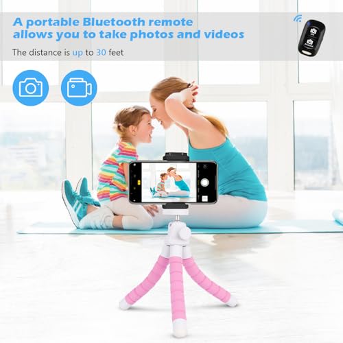 Ubeesize Portable Tripod Stand with Wireless Remote & Clip, Flexible Phone Holder for Video Recording (Pink) - color: Pink, style: Standard