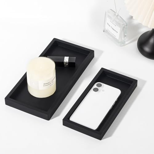 Small Silicone Bathroom Vanity Tray Rectangle Soap and Sponge Holder Kitchen Sink Organizer for Scrubber, Lotion Bottles, Perfume, Jewelry, Candle, Key Trinket Ring, Black - color: Black, size: 7.9" x 4.0"