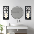 2 Pcs Black Metal Wall Art Bathroom Decor Candle Holder Wall Art Retro Line Wall Decor Living Room Minimalist Metal Wall-Mount Candle Sconces for Dining Room Bedroom Kitchen (Black-Retro)