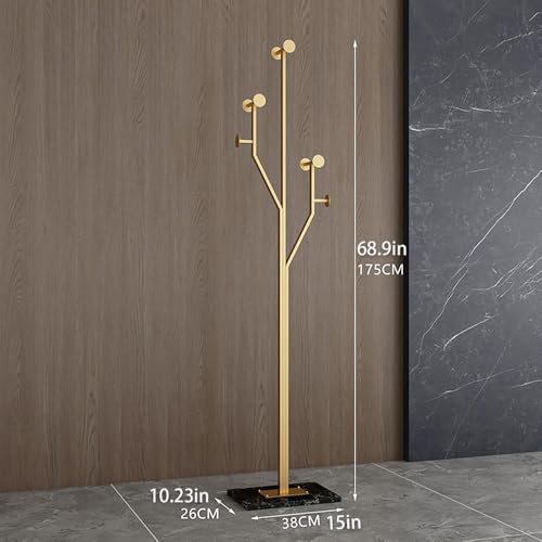 Gold Coat rack,Sturdy coat tree freestanding heavy duty with Marble Base,Metal standing coat rack for Bedroom,Entrance,Modern coat hanger stand for Coats,Hats,Bags(gold) - style: gold-tree hook