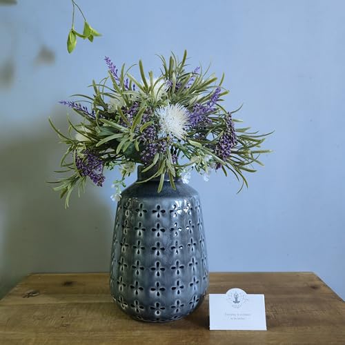Hosley Set of 2 Grey Ceramic Vase 7.25" High. Ideal Gift for Floral Arrangements Home Weddings Party Spa Meditation Home Office - color: Gray