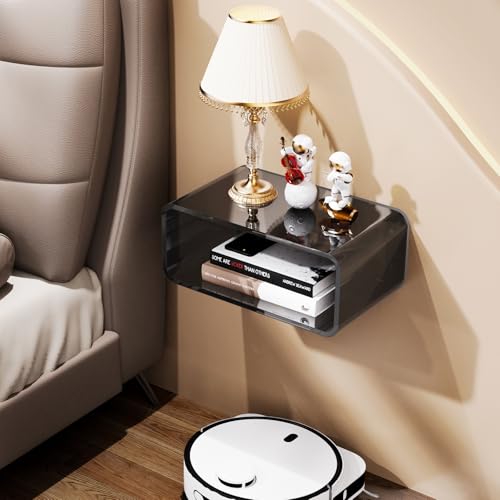 Acrylic Floating Nightstand, Bedside Table, Nightstand Shelf Wall Mounted Bedside Shelf (Black, Small) - color: Black