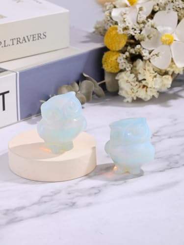 Jovivi Crystal Owl Decor Opalite Healing Stone Crystal Pocket Owls Figurine Statue Hand Carved Polished Natural Gemstone Sculpture Home Office Desk Meditation Gift - color: Opalite