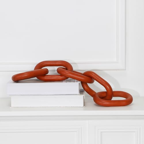 HMASYO Brown Wood Chain Link Decor, 5-Link Wooden Decorative Chain Home Decor Accents, Coffee Table Decor, Shelf Decor Aesthetic, Modern Bookshelf Table Decorative Objects for Living Room - color: Brown, size: 22"D x 3.9"W