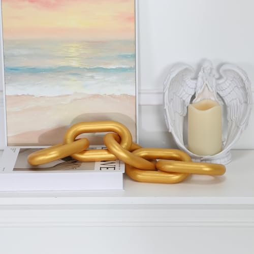 HMASYO Golden Wood Chain Link Decor, 5-Link Wooden Decorative Chain Home Decor Accents, Coffee Table Decor, Shelf Decor Aesthetic, Modern Bookshelf Table Decorative Objects for Living Room - color: Gold, size: 22"D x 3.9"W