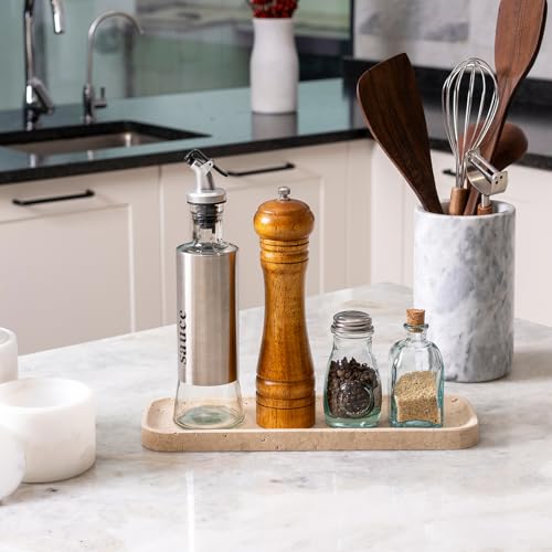Koville Marble Tray, 12"x4" Marble Vanity Tray for Bathroom Kitchen Countertop Sink, Natural Stone Tray for Home Decor, Decorative Rectangular Narrow Catchall Tray for Jewelry Perfume - color: Travertino Romano, size: 12" x 4" x 0.7"