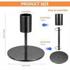3 Pcs Black Candlestick Holders Set - Matte Black 5.5" & 3.3" Taper Candle Holders for Modern Table Centerpiece and Home Decor