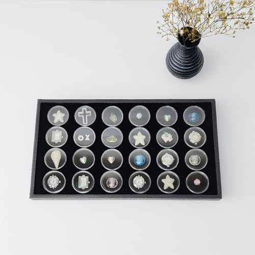 Ikee Design 24 Gem Showcase Stackable Jewelry Display Tray for Collectibles, Rock Storage Box Gemstones Bead Storage Jars, Black Foam, Black Tray, 14 7/8W x 8 3/8D x 1H in - color: Black Foam/Black Tray (24 Large Jars)