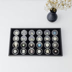 Ikee Design 24 Gem Showcase Stackable Jewelry Display Tray for Collectibles, Rock Storage Box Gemstones Bead Storage Jars, Black Foam, Black Tray, 14 7/8W x 8 3/8D x 1H in - color: Black Foam/Black Tray (24 Large Jars)