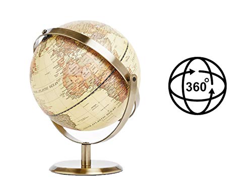 ANNOVA 8" / 20cm World Globe Antique Globe Metal Arc and Base Bronzed Color - All Direction 360° Rotating - Educational/Geographic/Modern Desktop Decoration - for School, Home, and Office (720°) - color: Brown 8"