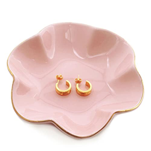 HANKOR 4.7 inch Small Ring Dish, Ceramic Jewelry Holder Tray, Pink Catch All Trinket Bowl for Keys Rings Earrings - color: Pink