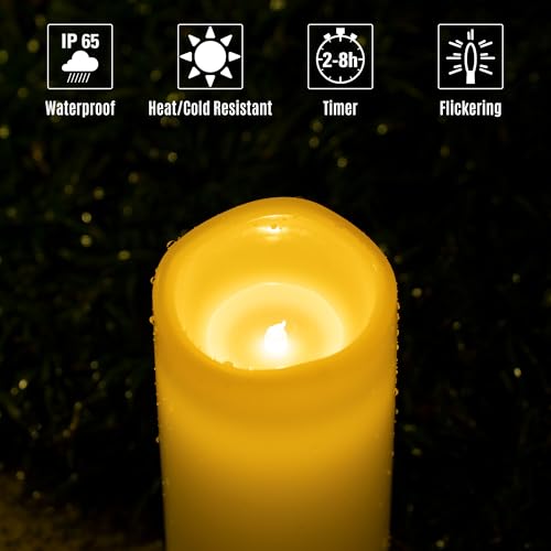 6" 8" 10" x 4" Ivory Large Waterproof Outdoor Flameless Candles Battery Operated LED Flickering Pillar Candles with Remote and Timer for Indoor Outdoor Lanterns, Long Lasting, Set of 3 - color: Ivory