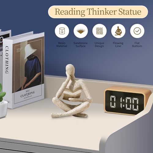 UTTCMK Bookshelf Decor Thinker Statue - Abstract Art Reading Thinker Sculpture Figurine Aesthetic, Modern Home Decoration for Living Room Office Shelves Coffee Table Desk Decor(Beige) - color: Beige