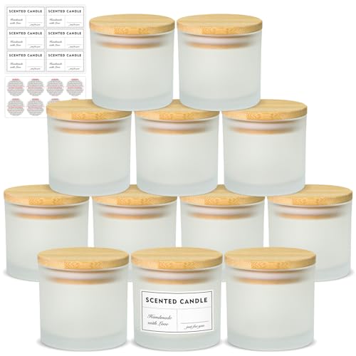 SUPMIND 4oz Candle Jars 12 Pack - Frosted Bulk Small Glass Candle Containers with Bamboo Lids, Stickers and Labels - Dishwasher Safe - color: Frosted, size: 4oz