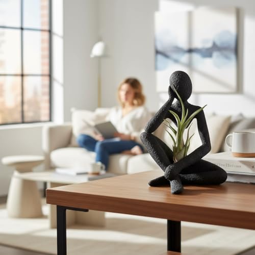 Ponder Minimalist Sculpture, Modern Abstract Home Decor, 3D Printed Art (Noir) - color: Noir