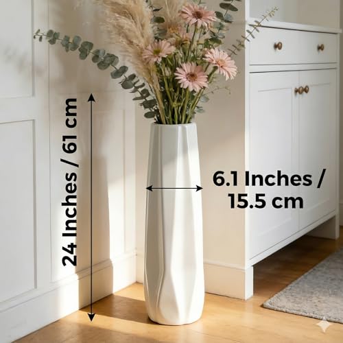 Ceramic Large Floor Vase, GDSZJLJ White 24" Tall Flower Vase Decorative Vases for Living Room Modern Home Decor Office Bedroom Kitchen Wedding House Décor, Gift for Wedding Housewarming - color: 5-stripes, size: Height-24 Inch