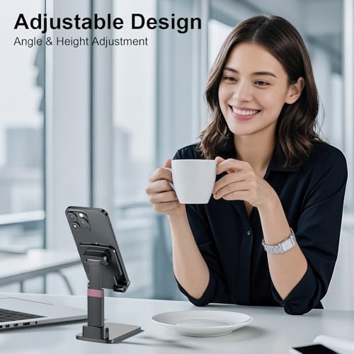 Phone Holder for Desk Cell Phone Holder Height Angle Adjustable Stands, Anti-Slip Base, Compact Design for iPhone Android Devices,White&Black,2Pack - color: 05-Black&White