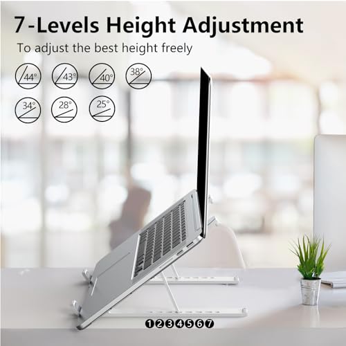 Laptop Stand for Desk, Adjustable Laptop Riser Foldable Portable Laptop Holder, Ventilated Cooling Notebook Stand for 10-15.6” Laptop,Tablet-White - color: White