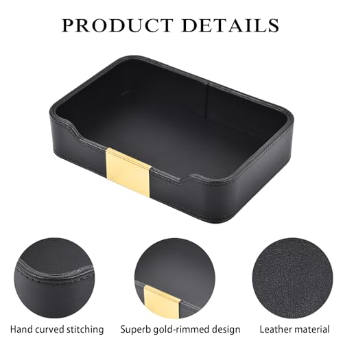 Leather Tray Desktop Storage,Luxury Nightstand Organizer Decorative Tray,for Entryway Table to Hold Jewelry Watch Cosmetics Keys Phone Wallet Home & Office Accessories,Black, 8.5L x 5.7W x 1.8H - color: Black