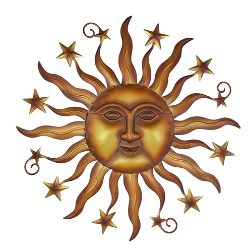 LIFFY 24" Sun Metal Wall Art Outdoor Decor - 3D Sun Face Metal Wall Sculpture - Hanging Decoration Gift Ideal for Home Accent, Bedroom, Garden, Patio, Farmhouse - Lively and Vibrant - color: Sun and Star