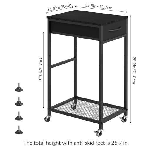 CADUKE 2 Tier PC Stand - Black Computer Tower Stand with Fabric Drawer, Modern Printer Stand with Wheels, Under Desk for Office & Study Room - color: Black
