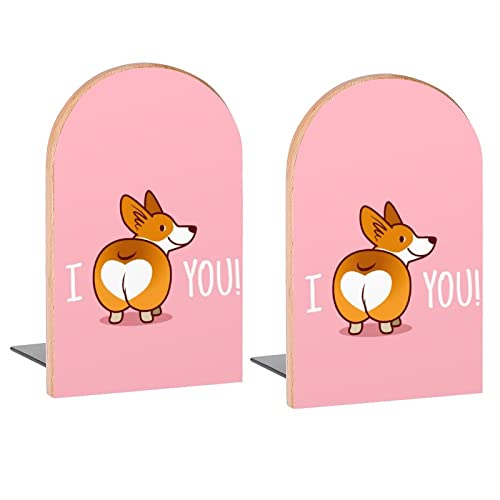 Corgi I Love You Book Ends Decorative Wood Bookends for Shelves Kids Room Desk Home Office Book Stoppers for Magazines,Books, DVDs, 1 Pair/2 Pieces(5x3.1 in) - color: Corgi I Love You