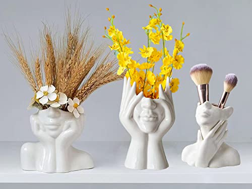 Face Vase Unique Ceramic Vase for Room,Office,Home Decor,White,Set - style: White-Set