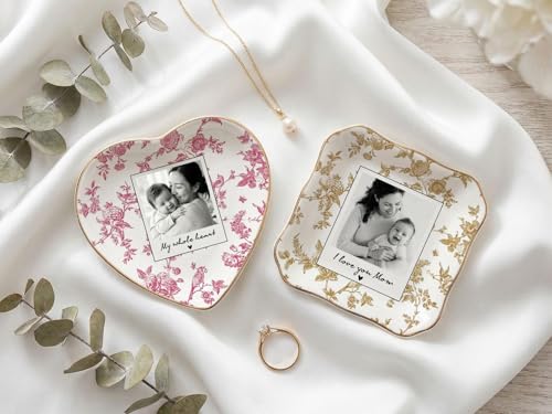 Personalized Mom Photo Jewelry Tray, I Love You Mom Toile De Jouy Jewelry Dish; Personalized Grandma Portrait Photo Trinket Tray, Mothers Day Gift for Grandma Mama 5 - color: Jewelry Dish 4