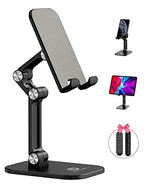 OCYCLONE Cell Phone Stand + 2 PCS Cable Organizer, Angle Height Adjustable iPhone Stand for Desk, Foldable Cell Phone Holder Tablet Stand Compatible with 4.7"-13" Phone Tablet - color: Gray Black