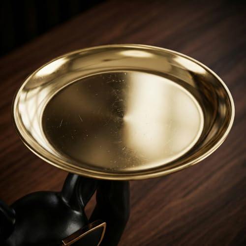 Black Dog Sculpture Tray 7.5 Inch Resin Statue Figurine with Removable Serving Tray, Cute Animal Decor for Entryway Coffee Table, Farmhouse Jewelry Catchall Key Holder - color: Black