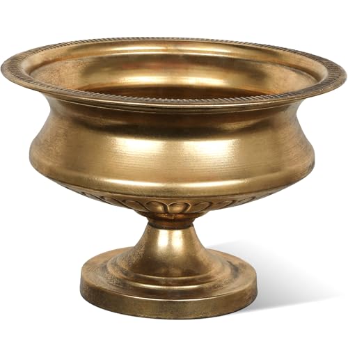 WORTH 8" H. Gold Color Urn Vase for Centerpieces, 11.8" Dia. Classic Metal Trumpet Small Flower Pot for Table, Bowl Vase for Wedding Party Event Home Decor - color: Gold, size: Short - 1 Pack