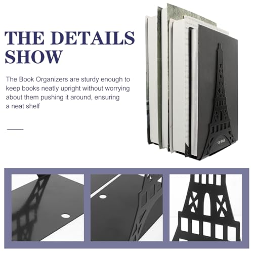 SAFIGLE Tower Shape Metal Bookends 8.07X5.31X3.26 Inch Decorative Black Book Holders Non-Skid Desk Organizer for Home Office Study Shelves - color: Black